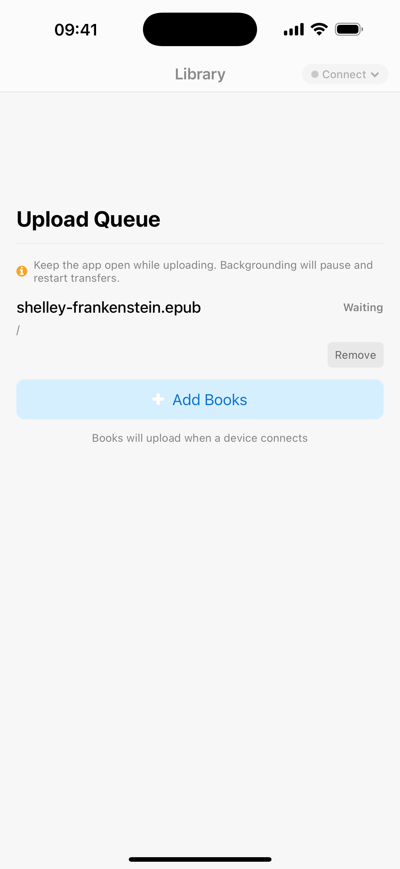Upload queue showing file progress